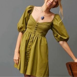 Anthropologie Maeve Puff Sleeve Sweetheart Mini Dress Size Medium